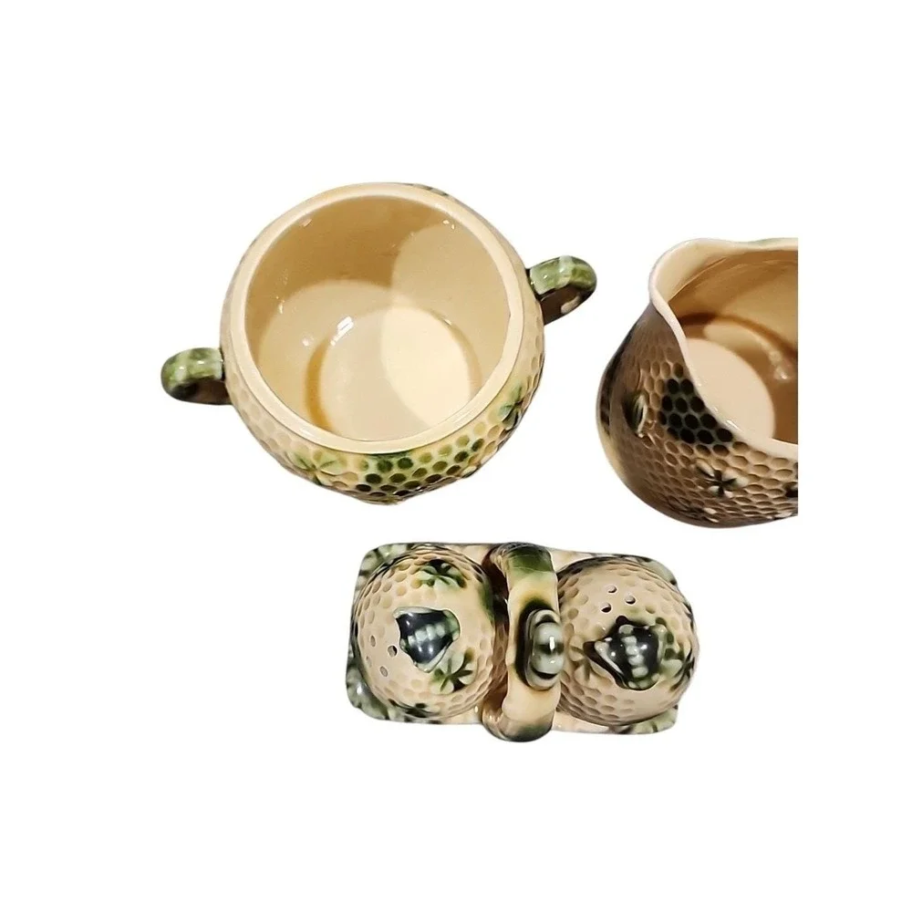 Vintage Brinn's Honey Bee Comb Clover Creamer, Sugar set Lovely, Salt And Pepper